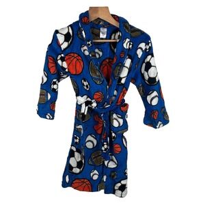 Joe Boxer Sports Theme Football Soft Fleece Bath Robe Youth Medium 8 Blue Pocket